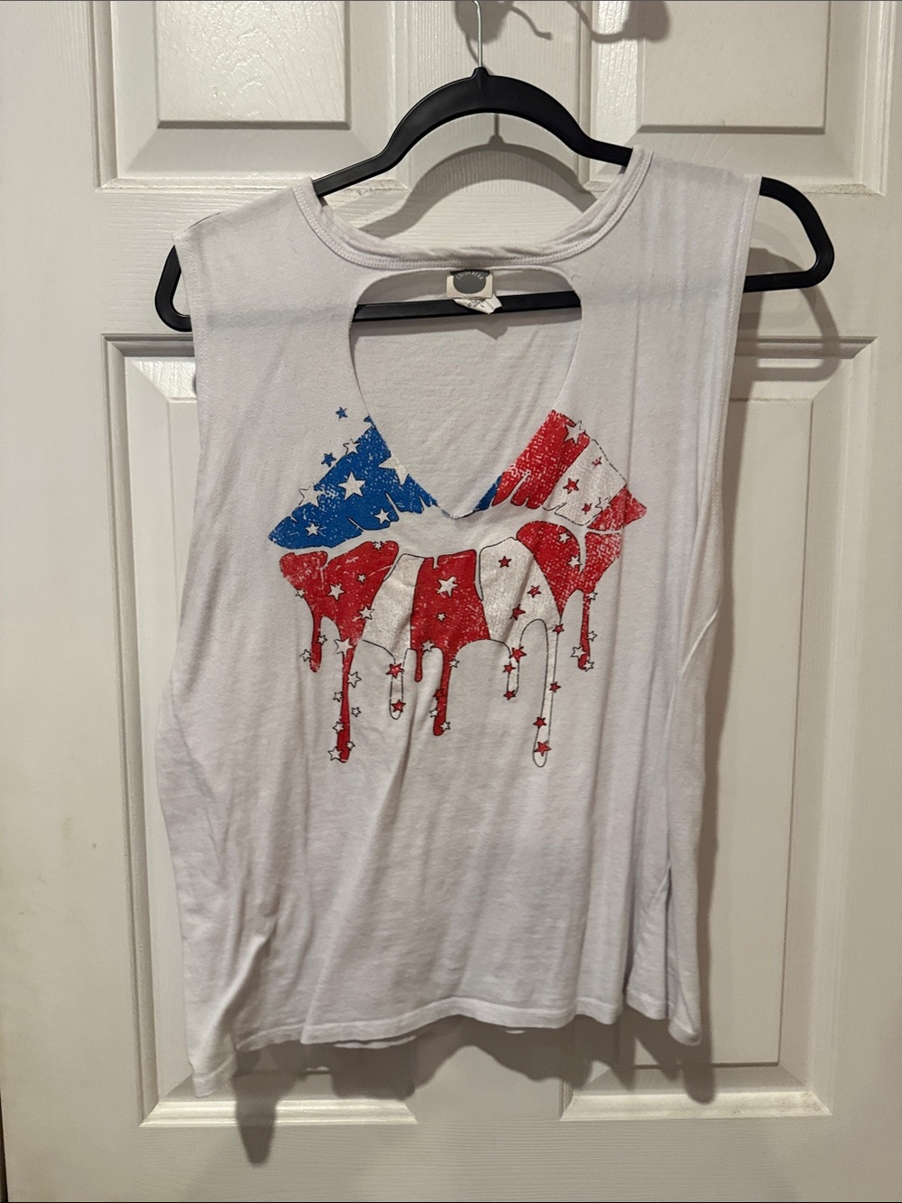 White Sleeveless USA Flag Graphic Tank Top